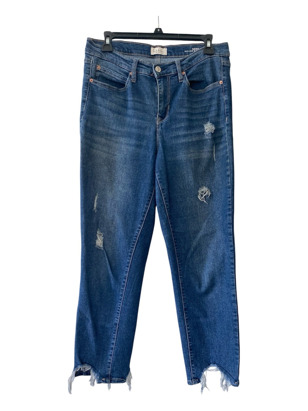 Nicole Miller Soho High Rise Slim Straight Distressed Blue Denim Jeans Size 8